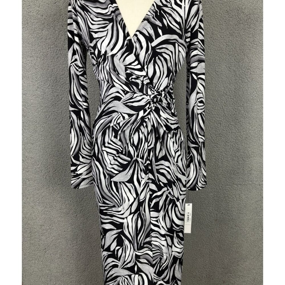 Maggy London Women's Black & White Zebra Print Long Sleeve Wrap Dress Size 0 NWT